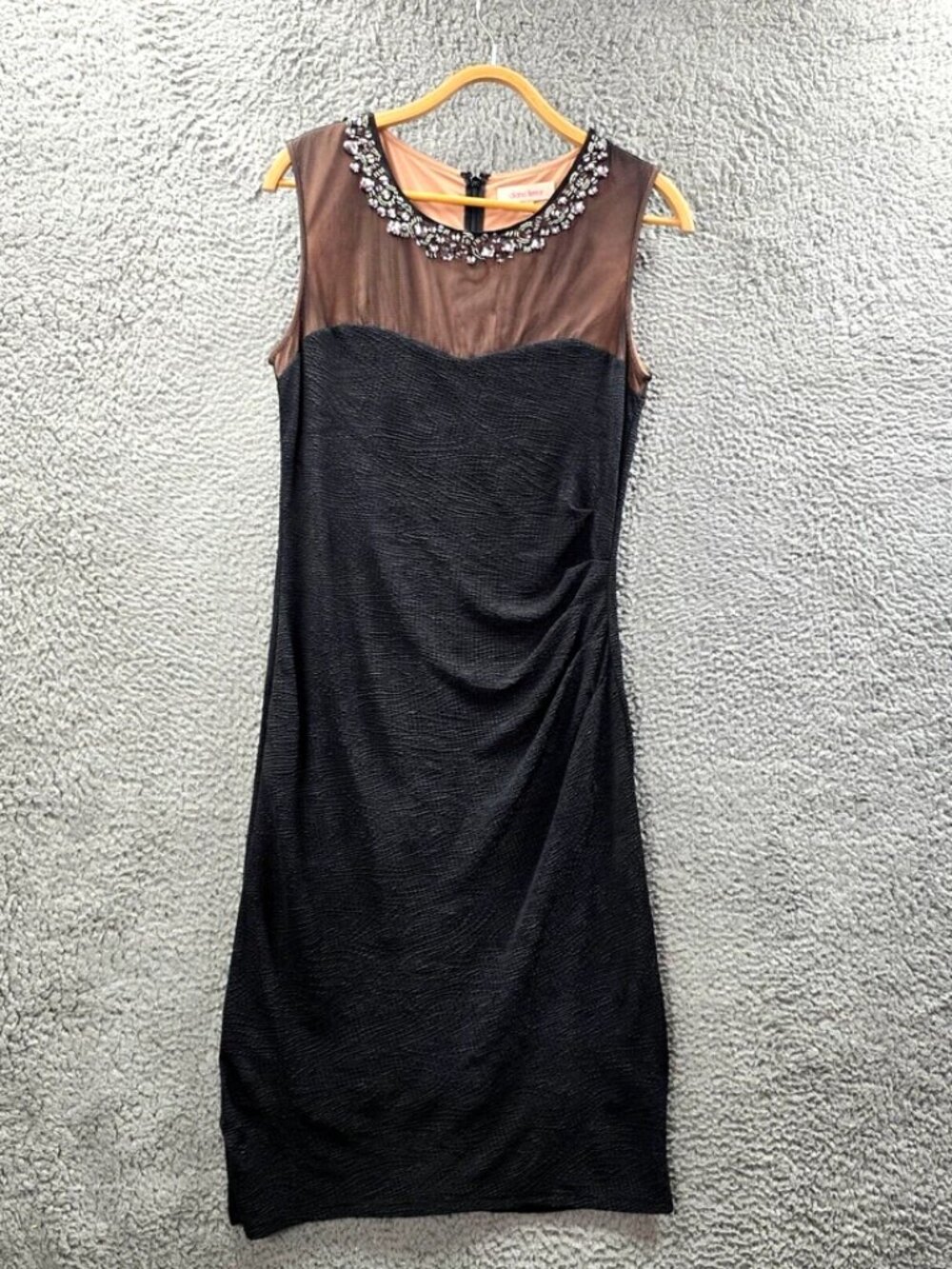 Diana Ferrari Womens Bodycon Midi Dress Size 12 Black Brown Stretch Knit Sequins